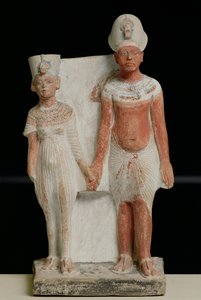 Statuetka Amenophisa IV (Echenatona) i Nefertiti, z Tell el-Amarna, Okres Amarna, Nowe Państwo, 1353-1337 pne (malowany wapień) (patrz także 219625)